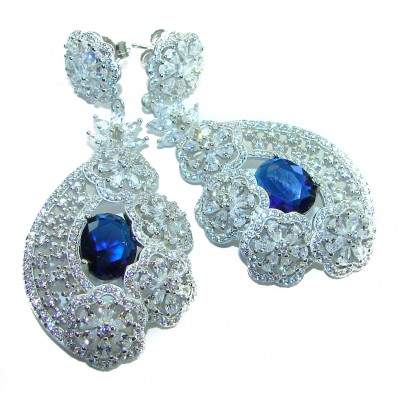 Special design! Opera - Precious - 11.8 carat Sapphire .925 Sterling Silver handcrafted Statement earrings