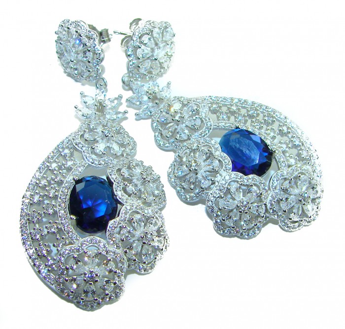 Special design! Opera - Precious - 11.8 carat Sapphire .925 Sterling Silver handcrafted Statement earrings