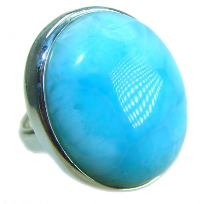 Caribbean Beauty 29.5 carat Genuine perfectly Blue Larimar .925 Sterling Silver handmade LARGE ring size 8 adjustable