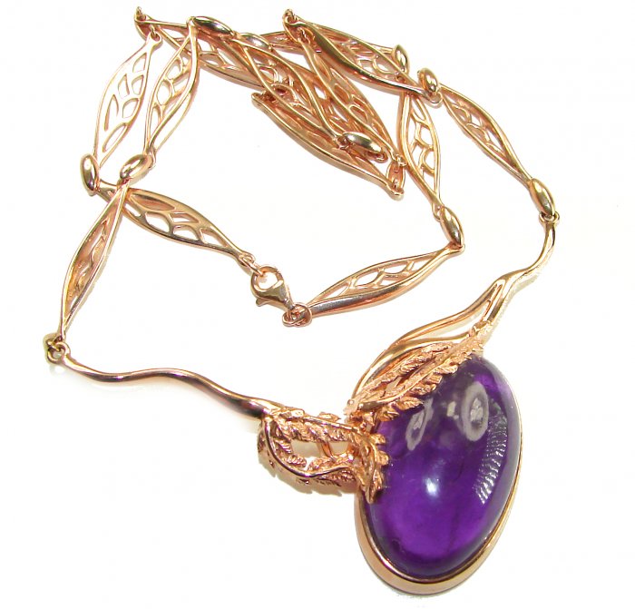 Purple Rose authentic 39.8 carat authentic Amethyst 14K ROSE Gold over .925 Sterling Silver handcrafted Station necklace - video