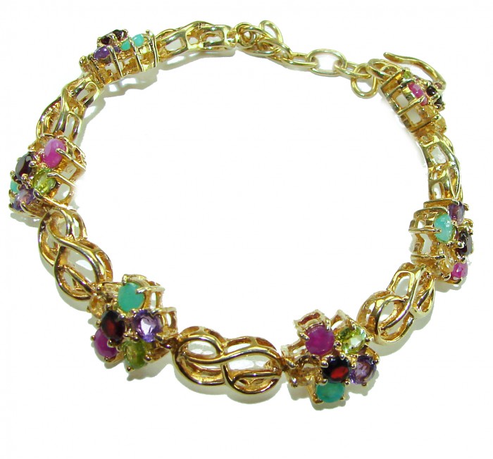 One of the kind 28.5 carat genuine Multigem 18k Gold over .925 Sterling Silver Bracelet