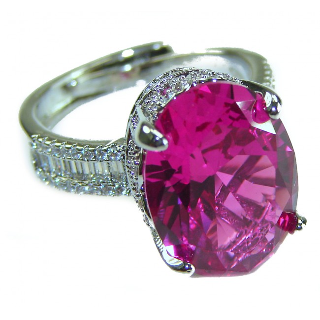 Blooming Beauty 8.8 carat baquette cut Pink Sapphire .925 Silver handcrafted Cocktail Ring s. 7