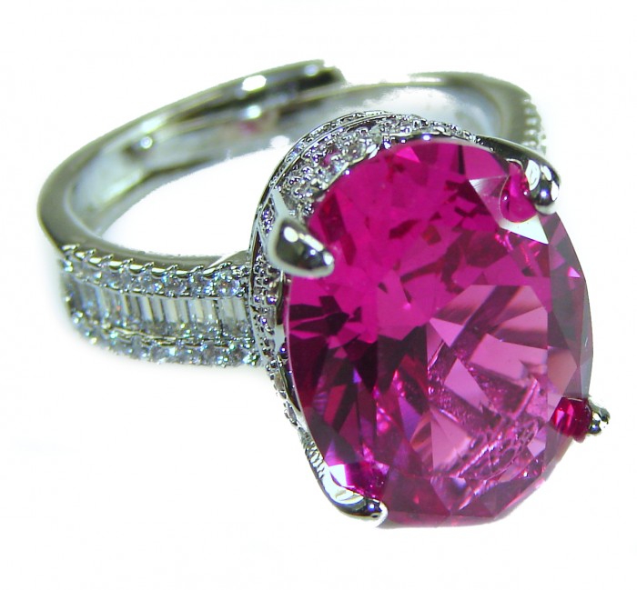 Blooming Beauty 8.8 carat baquette cut Pink Sapphire .925 Silver handcrafted Cocktail Ring s. 7
