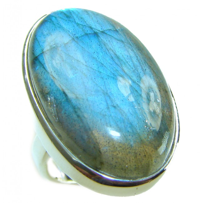 Shimmering Natural Labradorite .925 Sterling Silver handcrafted Large ring size 7 adjustable