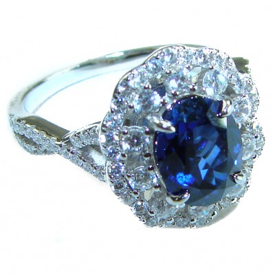 Luxurious 4.8 carat Sapphire .925 Sterling Silver handcrafted Ring size 8