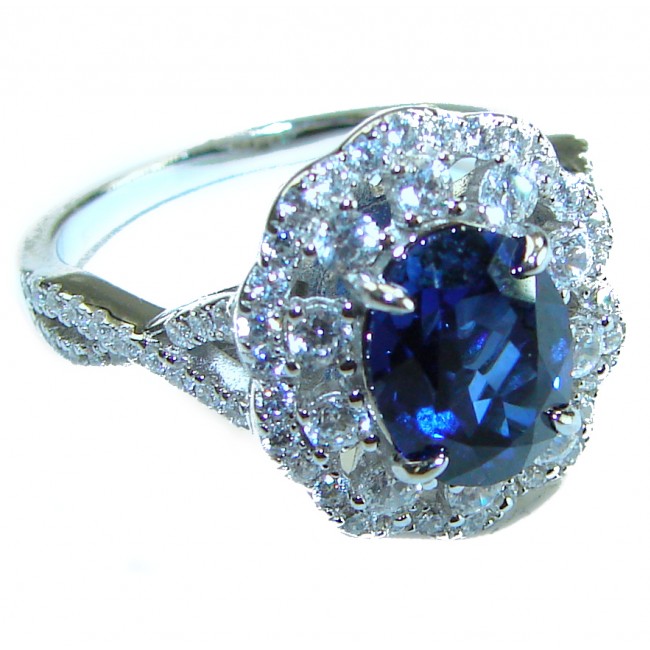 Luxurious 4.8 carat Sapphire .925 Sterling Silver handcrafted Ring size 8
