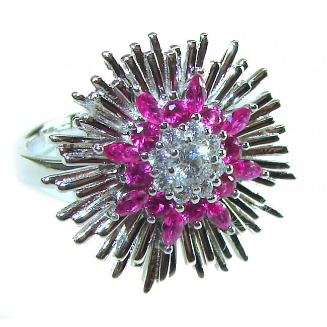 Royal red Star Genuine 6.5 CARAT Ruby .925 Sterling Silver Statement Ring size 6 1/4