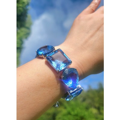 Rare finding - Incredible! - Seaside 295.5 carat authentic Swiss Blue Topaz .925 Sterling Silver handmade Large Statement Bracelet