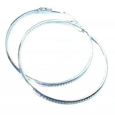 INSIDE - OUT Huge 2 inches long White Sapphire .925 Sterling Silver handmade Hoop Earrings