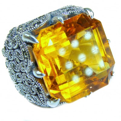 Beauty of the Nature cushion cut 29.5 carat Golden Topaz .925 Sterling Silver handcrafted ring; s. 6 3/4