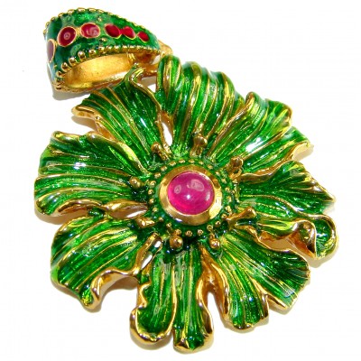 Countless Blessings Genuine 0.5 carat Authentic Ruby enamel 18K Gold over .925 Sterling Silver handmade Pendant