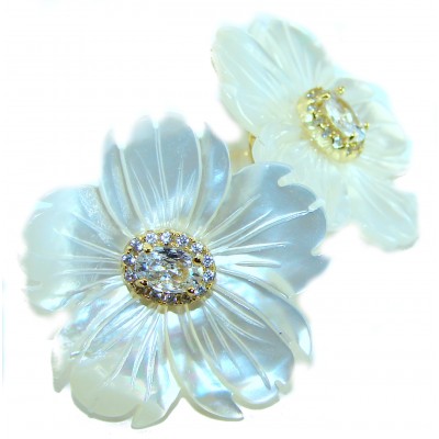 Genuine Blister Pearl 0.2 carat Lab Grown Diamond .925 Sterling Silver handcrafted Large Statement Earrings