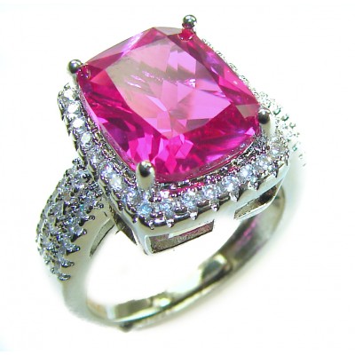 Blooming Beauty 8.8 carat baquette cut Pink Sapphire .925 Silver handcrafted Cocktail Ring s. 7