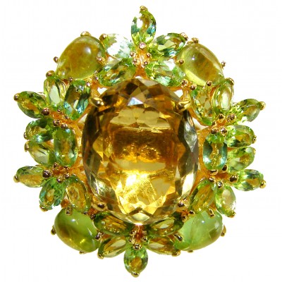 Gabriella 32.6 carat Lemon Quartz Peridot 18K Gold over .925 Sterling Silver handcrafted Statement ring size 5