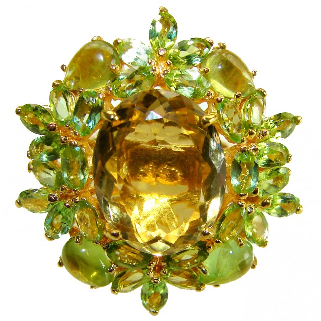 Gabriella 32.6 carat Lemon Quartz Peridot 18K Gold over .925 Sterling Silver handcrafted Statement ring size 5