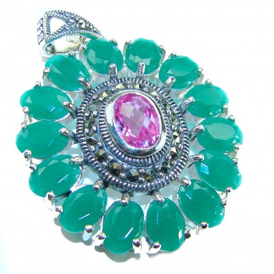 Timeless Beauty - Oval cut 15.4 carat Pink Sapphire Emerald .925 Sterling Silver handcrafted pendant