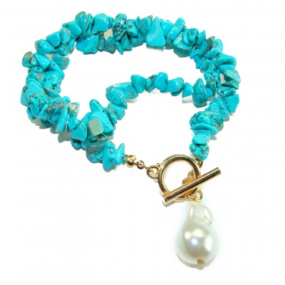 Luxurious natural Turquoise 14K Gold over .925 Sterling Silver handmade necklace