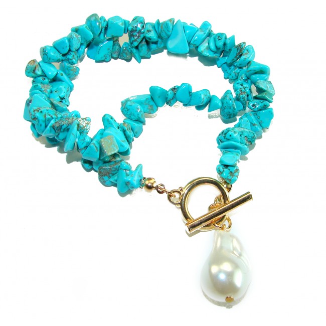 Luxurious natural Turquoise 14K Gold over .925 Sterling Silver handmade necklace