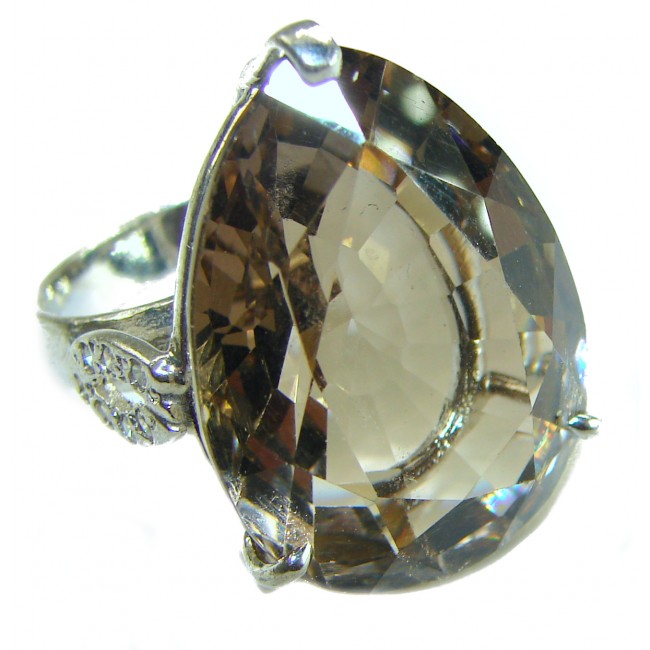 30.8 carat Authentic Smoky Topaz .925 Sterling Silver handcrafted Large ring size 7