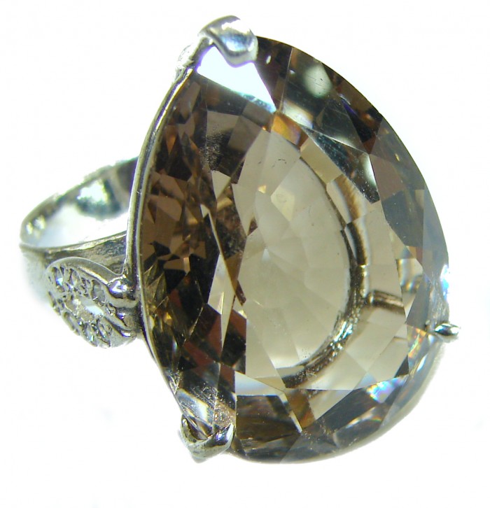 30.8 carat Authentic Smoky Topaz .925 Sterling Silver handcrafted Large ring size 7