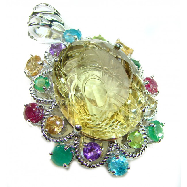 Luxury genuine 30.5 CARAT Champagne Topaz Peridot .925 Sterling Silver handmade Pendant