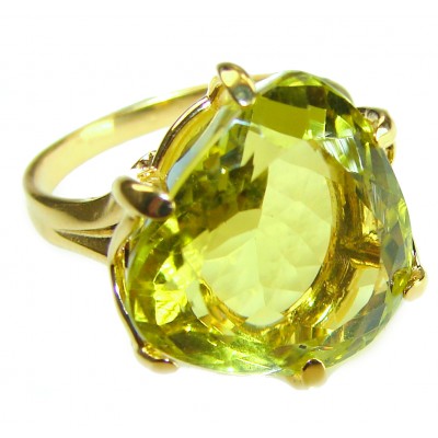 10.8 carat Genuine Lemon Quartz 14K Gold over .925 Sterling Silver handcrafted ring size 9