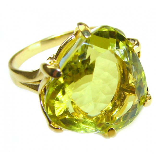 10.8 carat Genuine Lemon Quartz 14K Gold over .925 Sterling Silver handcrafted ring size 9