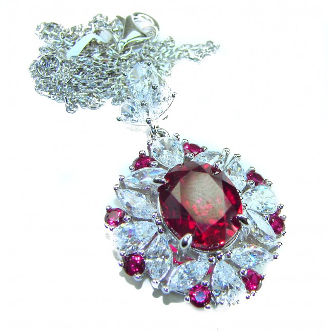 Luxurious natural 21.5 carat Ruby .925 Sterling Silver handmade Statement necklace