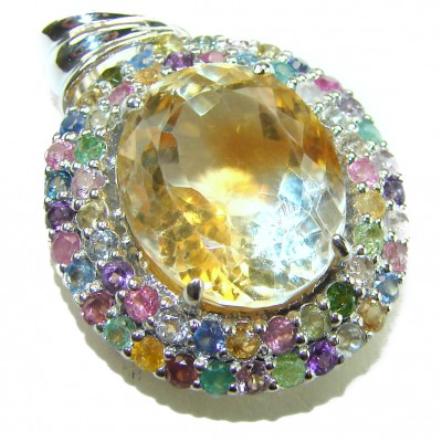 Vintage Design Genuine 14.5 carat precious Citrine Sapphire .925 Sterling Silver handmade Pendant