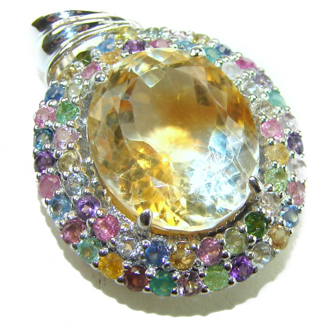 Vintage Design Genuine 14.5 carat precious Citrine Sapphire .925 Sterling Silver handmade Pendant