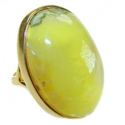 Outstanding LARGE 45.5 carat Natural Prehnite 14K Gold over .925 Sterling Silver handmade ring s. 8