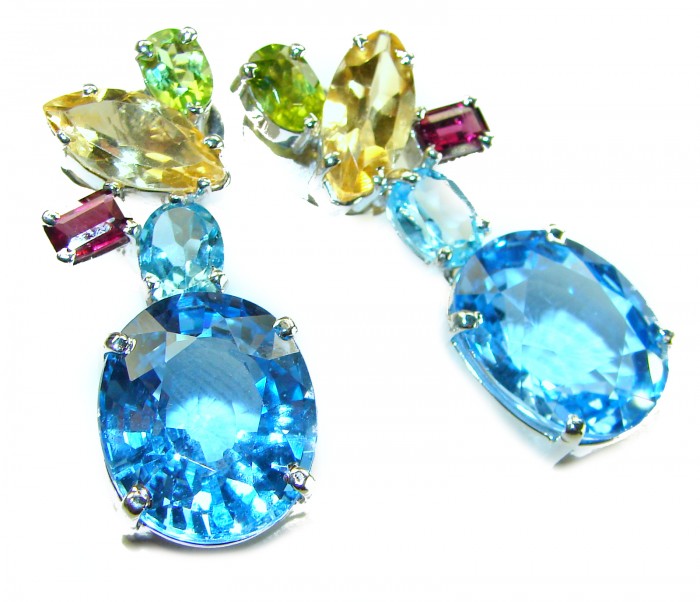 Atlantica 31.7 carat Swiss Blue Topaz .925 Sterling Silver Handcrafted Statement earrings