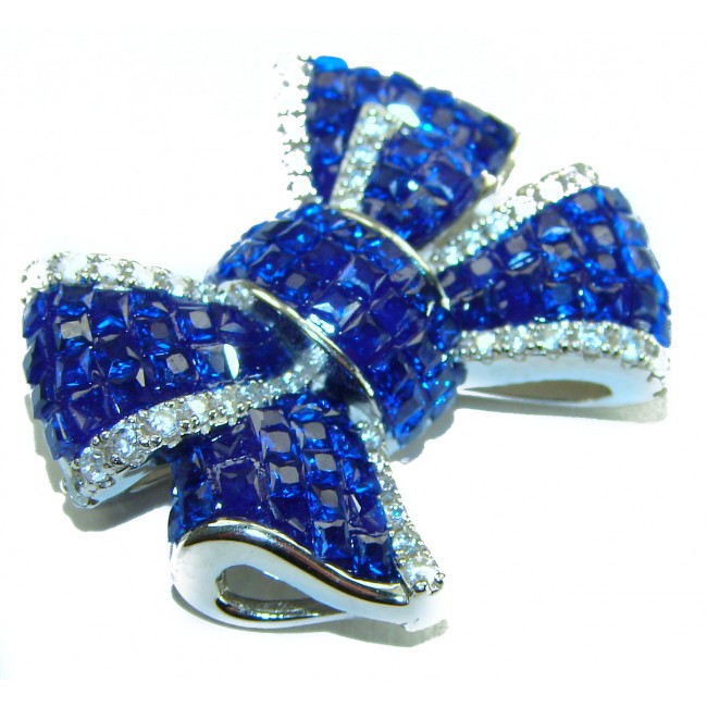 Heirloom blue Bow Genuine 17.5 carat Sapphire .925 Sterling Silver handmade Pendant