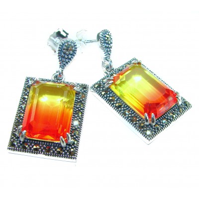 Tiffany 17.5 carat Ametrine Marcasite .925 Sterling Silver HANDCRAFTED Earrings