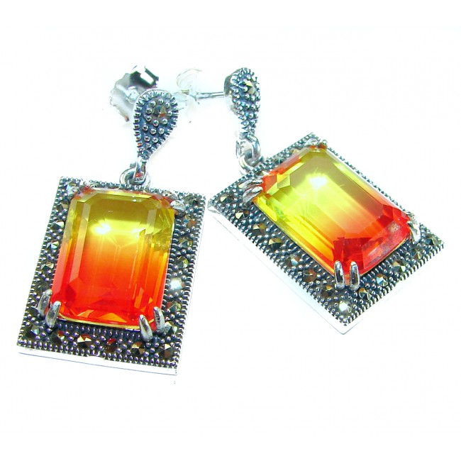 Tiffany 17.5 carat Ametrine Marcasite .925 Sterling Silver HANDCRAFTED Earrings
