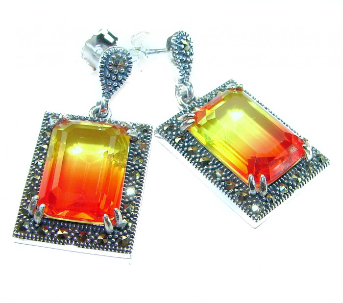Tiffany 17.5 carat Ametrine Marcasite .925 Sterling Silver HANDCRAFTED Earrings