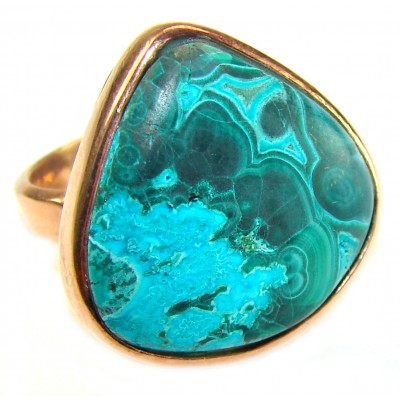 Authentic Parrot's Wing Chrysocolla 18K Gold over .925 Sterling Silver handcrafted ring size 8 adjustable