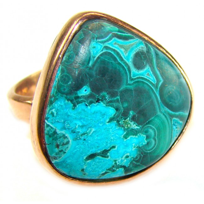 Authentic Parrot's Wing Chrysocolla 18K Gold over .925 Sterling Silver handcrafted ring size 8 adjustable