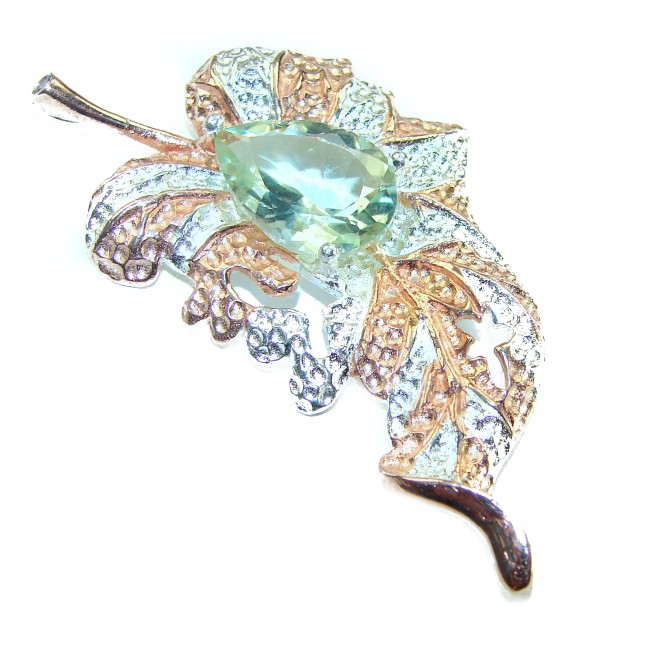 Precous Leaf Genuine Green Amethst 18K Gold over .925 Sterling Silver handcrafted Statement pendant