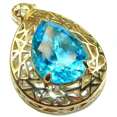 Oceania Pear cut 22.8 carat Swiss Blue Topaz 18K Gold over .925 Sterling Silver Handcrafted Pendant
