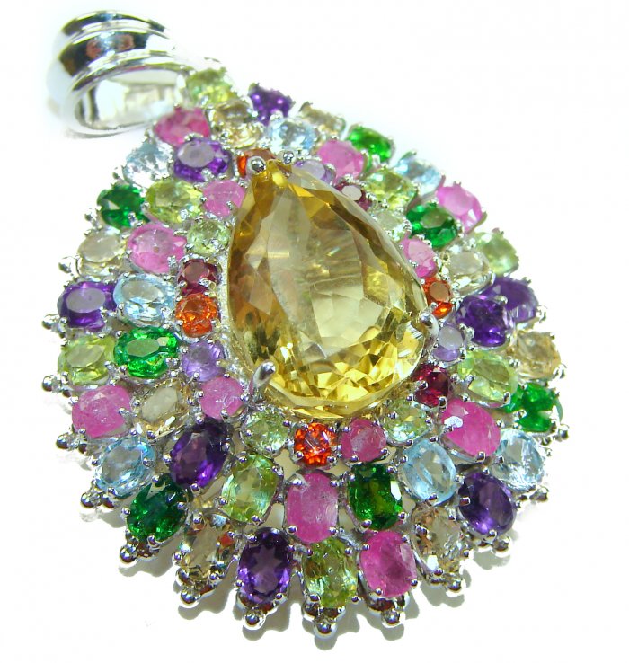 Wonderland 41.1 carat Lemon Quartz .925 Sterling Silver handcrafted pendant - video