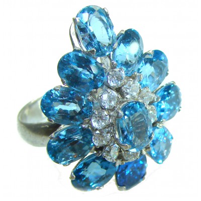 Ocean 11.5 carat London Blue Topaz .925 Sterling Silver Perfectly handcrafted Ring s. 7 1/4