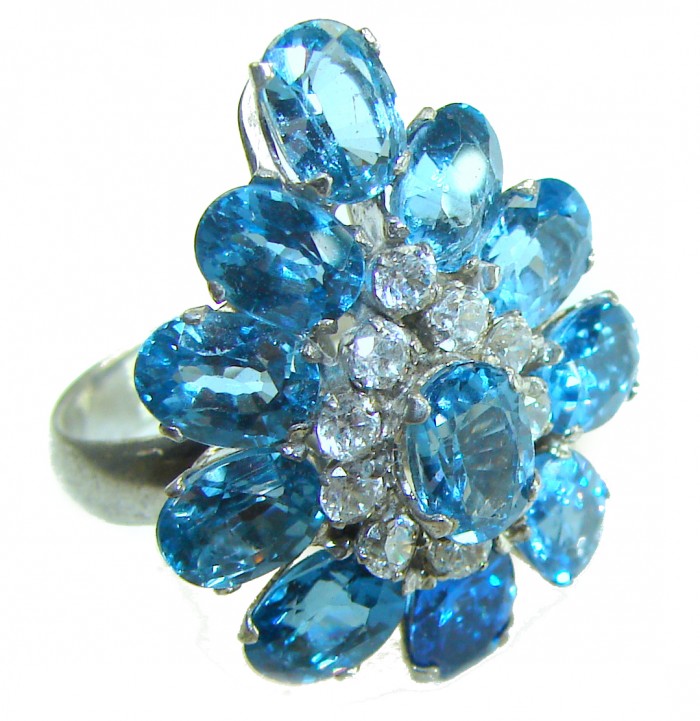 Ocean 11.5 carat London Blue Topaz .925 Sterling Silver Perfectly handcrafted Ring s. 7 1/4