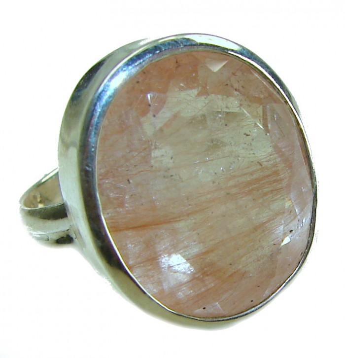 Vintage Design 15.2 carat Golden Rutilated Quartz .925 Sterling Silver handcrafted Ring Size 7 1/4