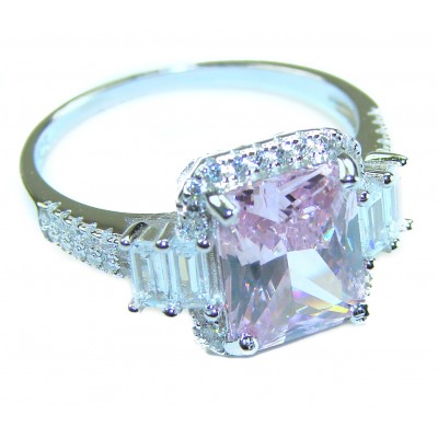 Real Beauty 5.2 carat emerald cut Pink Sapphire .925 Silver handcrafted Cocktail Ring s. 8 1/4