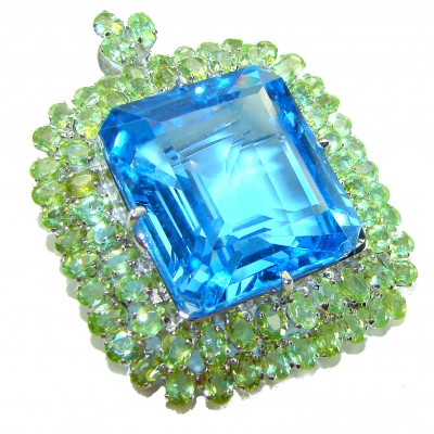 Pacifica- Vintage Design 38.5 carat Swiss Blue Topaz .925 Sterling Silver handcrafted Pendant & Brooch