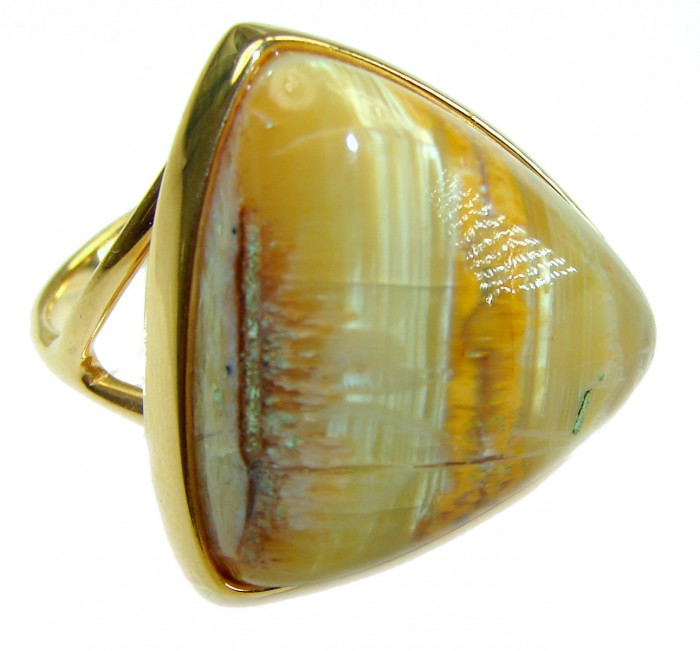 Oramge Aura best quality 22.4 carat Mexican Opal 18K Gold over .925 Sterling Silver handmade ring 11 1/2