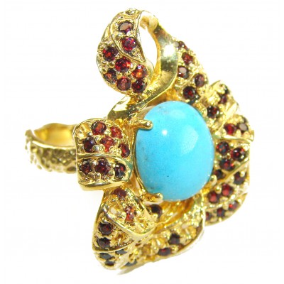 Alexandria Solid 4.2 carat Sleeping Beauty Turquoise 14K Gold over .925 Sterling Silver Ring size 8