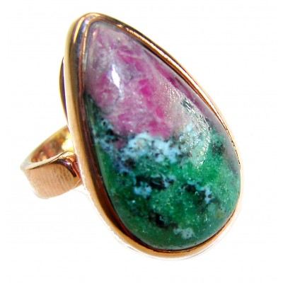Authentic Ruby in Zoisite 18k Gold over .925 Sterling Silver handmade Cocktail Ring s. 6 adjustable