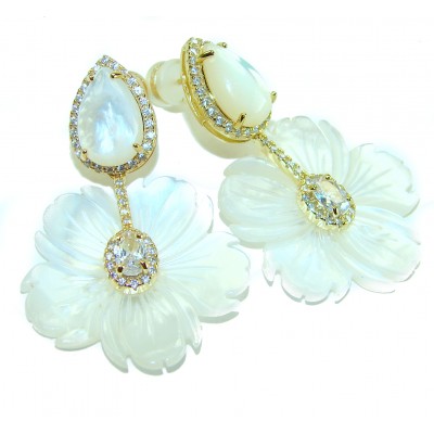 Sublime Blister Pearl White Sapphire 14K Gold over .925 Sterling Silver handcrafted Earrings